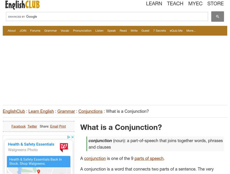 English Club: Learn English: Grammar: Conjunctions: What Is a Conjunction? Handout English Club: Learn English: Grammar: Conjunctions: What Is a Conjunction? Handout