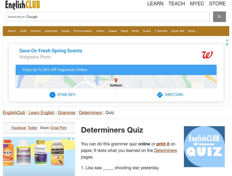 English Club: Learn English: Grammar: Adjectives: Determiners Quiz Unknown Type English Club: Learn English: Grammar: Adjectives: Determiners Quiz Unknown Type