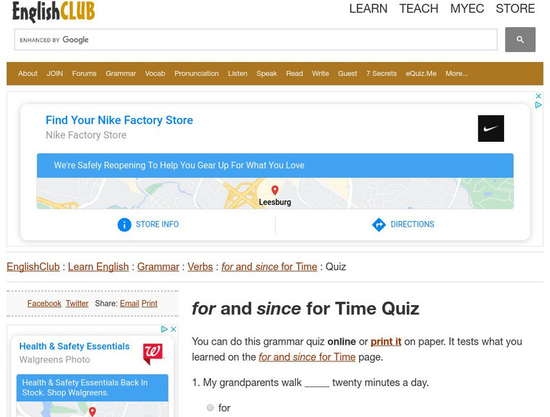 English Club: Learn English: Grammar: For or Since Quiz Unknown Type English Club: Learn English: Grammar: For or Since Quiz Unknown Type