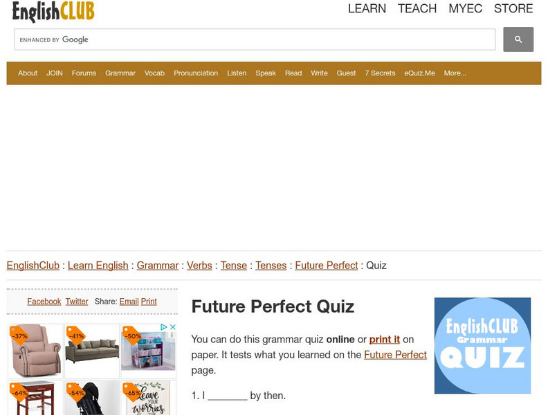 English Club: Learn English: Grammar: Verbs: Future Perfect Quiz Unknown Type English Club: Learn English: Grammar: Verbs: Future Perfect Quiz Unknown Type