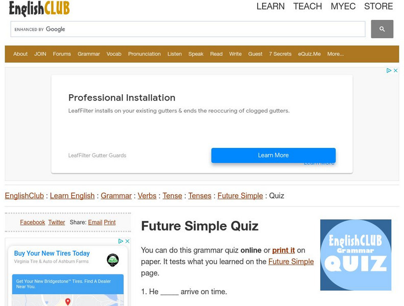 English Club: Learn English: Grammar: Verbs: Future Simple Quiz Unknown Type English Club: Learn English: Grammar: Verbs: Future Simple Quiz Unknown Type
