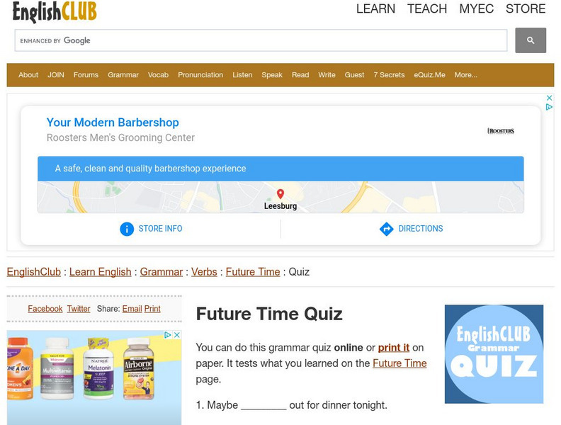 English Club: Learn English: Grammar: Verbs: Future Time Quiz Unknown Type English Club: Learn English: Grammar: Verbs: Future Time Quiz Unknown Type
