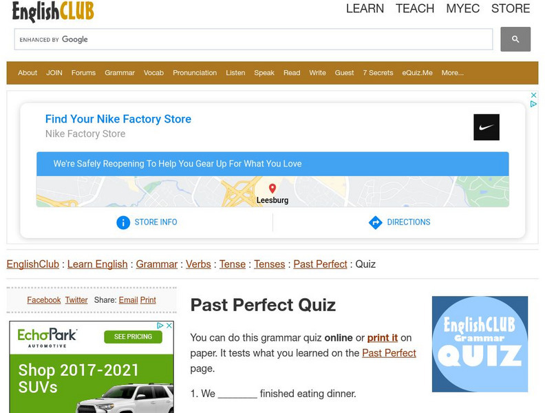 English Club: Learn English: Grammar: Verbs: Past Perfect Quiz Unknown Type English Club: Learn English: Grammar: Verbs: Past Perfect Quiz Unknown Type