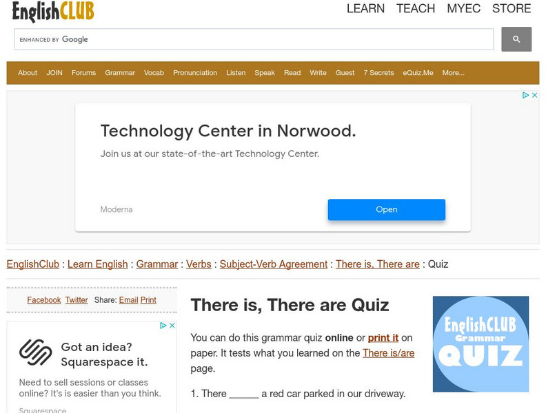 English Club: Learn English: Grammar: Verbs: There Is, There Are Quiz Unknown Type English Club: Learn English: Grammar: Verbs: There Is, There Are Quiz Unknown Type