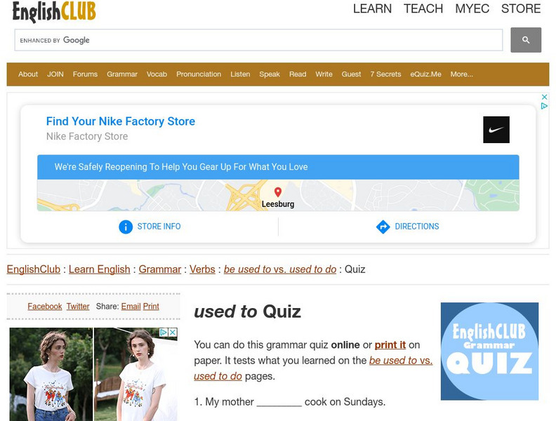 English Club: Learn English: Grammar: Verbs: Used to Quiz Unknown Type English Club: Learn English: Grammar: Verbs: Used to Quiz Unknown Type