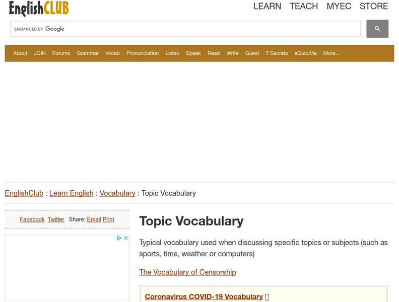 English Club: Learn English: Vocabulary: Topic Vocabulary Handout