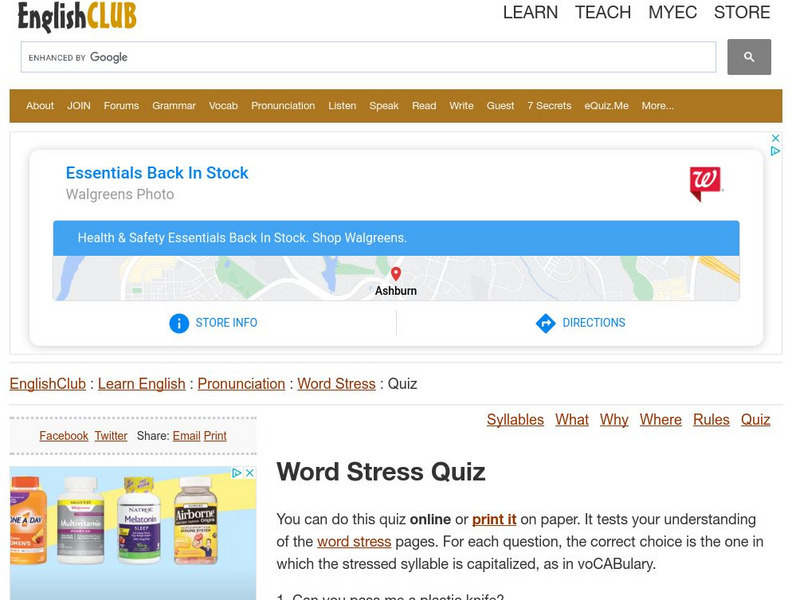 English Club: Learn English: Word Stress Quiz Unknown Type