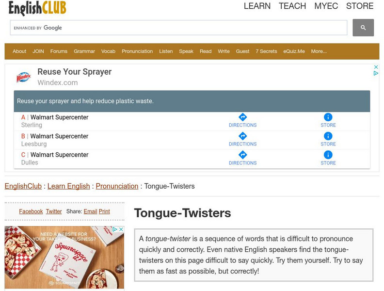 English Club: Learn English: Pronunciation: Tongue Twisters Handout English Club: Learn English: Pronunciation: Tongue Twisters Handout