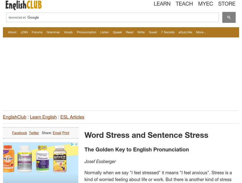 English Club: Learn English: Articles: Word Stress and Sentence Stress Article