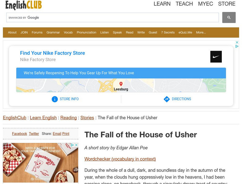 English Club: Learn English: Reading: The Fall of the House of Usher Primary English Club: Learn English: Reading: The Fall of the House of Usher Primary