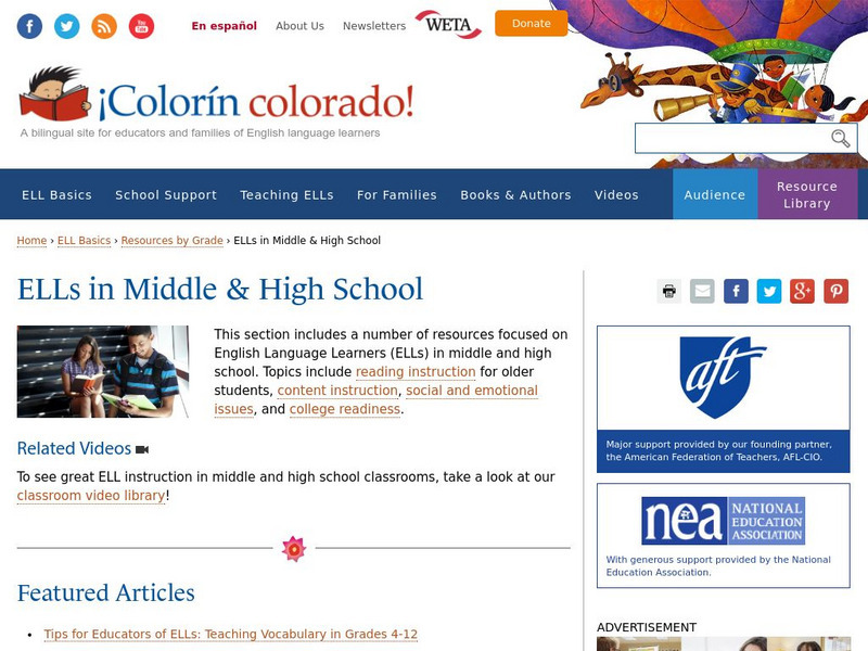 Colorin Colorado: El Ls in Middle & High School Website Colorin Colorado: El Ls in Middle & High School Website