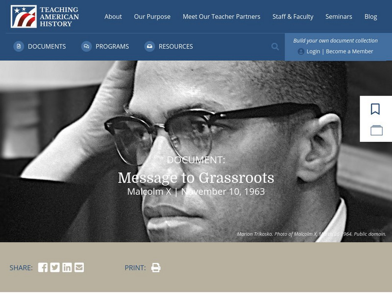 Teaching American History: Malcolm X: "Message to Grassroots" Primary