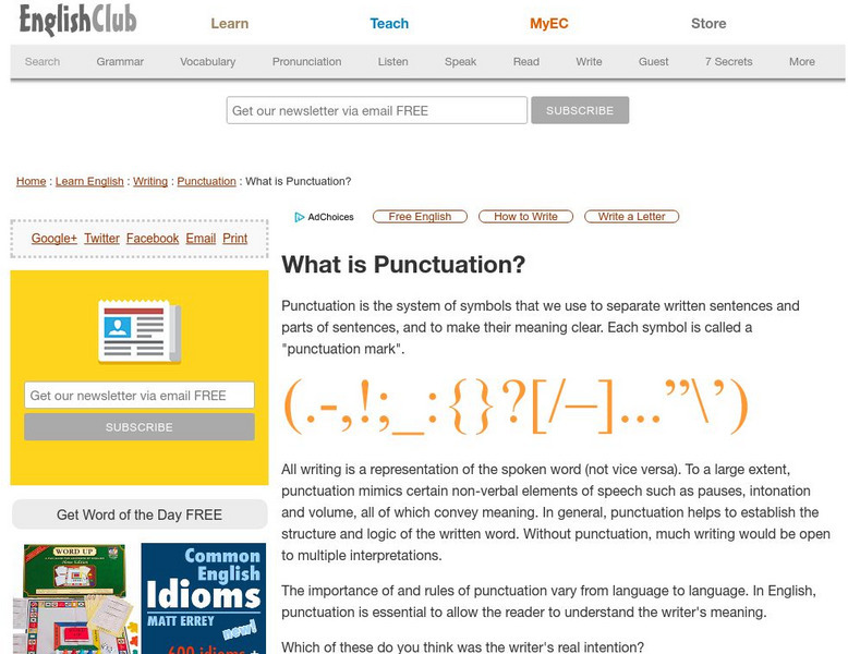 English Club: What Is Punctuation? Handout English Club: What Is Punctuation? Handout