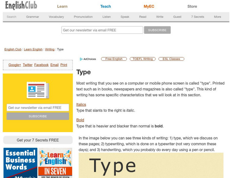 English Club: Type Handout English Club: Type Handout