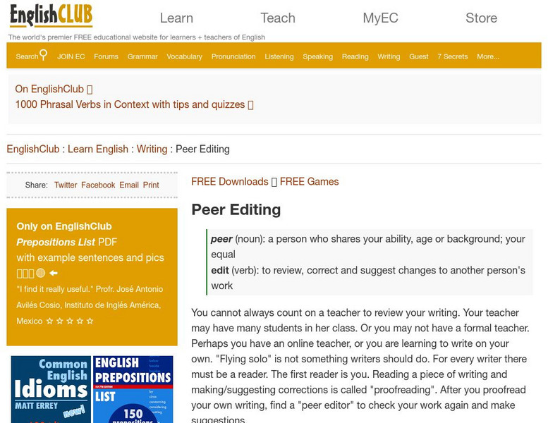 English Club: Peer Editing Unit Plan English Club: Peer Editing Unit Plan