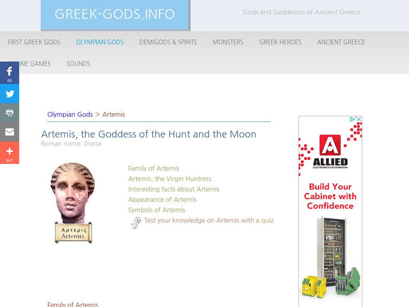 Greek Gods: Olympian Gods: Artemis Handout Greek Gods: Olympian Gods: Artemis Handout