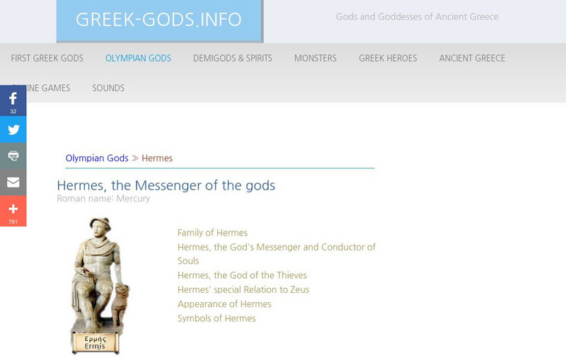 Greek Gods: Olympian Gods: Hermes Handout Greek Gods: Olympian Gods: Hermes Handout