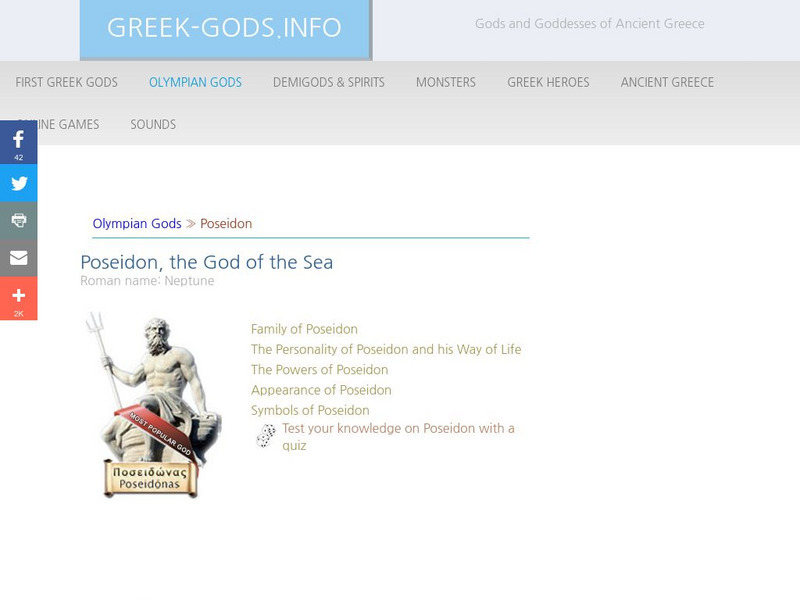 Greek Gods: Olympian Gods: Poseidon Handout Greek Gods: Olympian Gods: Poseidon Handout