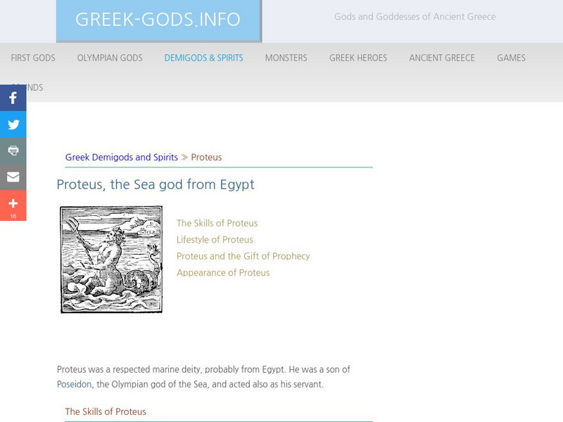 Greek Gods: Demigods & Spirits: Proteus, Marine Deity From Egypt Handout Greek Gods: Demigods & Spirits: Proteus, Marine Deity From Egypt Handout