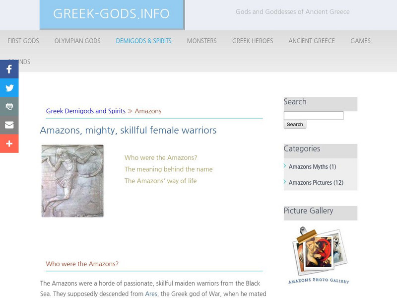 Greek Gods: Demigods & Spirits: Amazons, Mighty Female Warriors Handout Greek Gods: Demigods & Spirits: Amazons, Mighty Female Warriors Handout