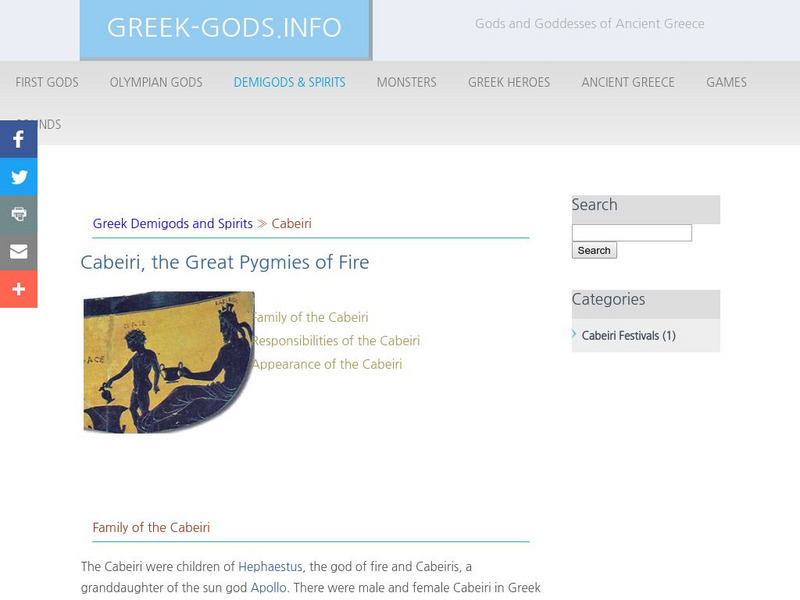 Greek Gods: Demigods & Spirits: Cabeiri, Evil Demons of Fire Handout Greek Gods: Demigods & Spirits: Cabeiri, Evil Demons of Fire Handout