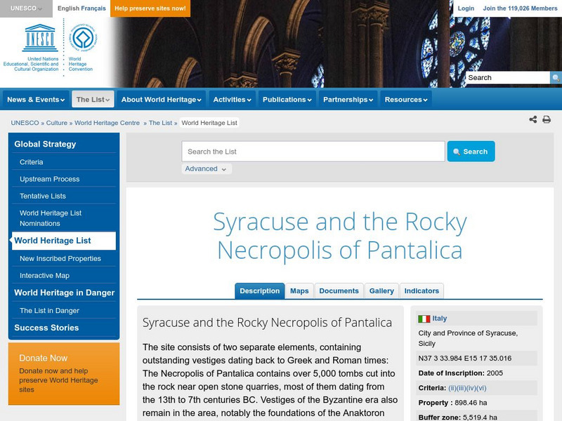 Unesco: Syracuse and the Rocky Necropolis of Pantalica Handout Unesco: Syracuse and the Rocky Necropolis of Pantalica Handout