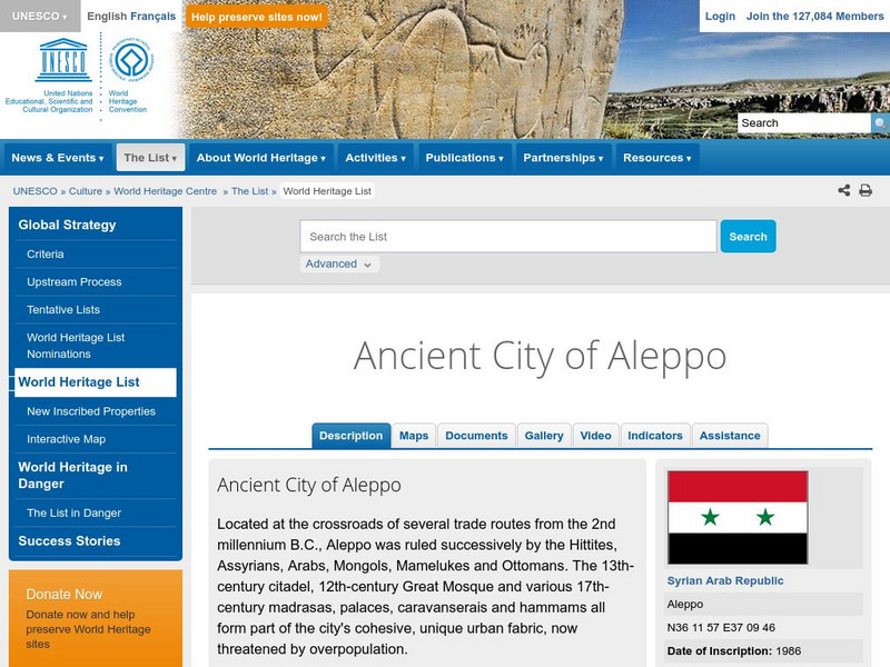 Unesco: Ancient City of Aleppo Handout Unesco: Ancient City of Aleppo Handout
