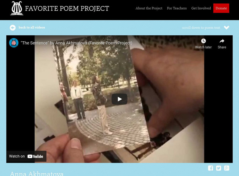 Favorite Poem Project: "The Sentence" by Anna Akhmatova Instructional Video Favorite Poem Project: "The Sentence" by Anna Akhmatova Instructional Video