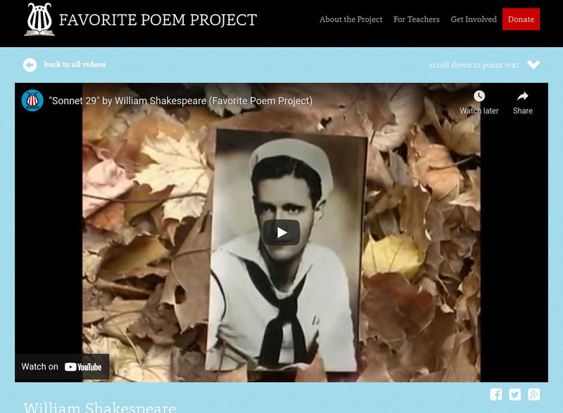 The Favoite Poem Project: "Sonnet 29" by William Shakespeare Instructional Video The Favoite Poem Project: "Sonnet 29" by William Shakespeare Instructional Video