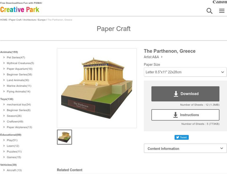 Canon 3 D Paper Craft Buildings: Parthenon Website Canon 3 D Paper Craft Buildings: Parthenon Website