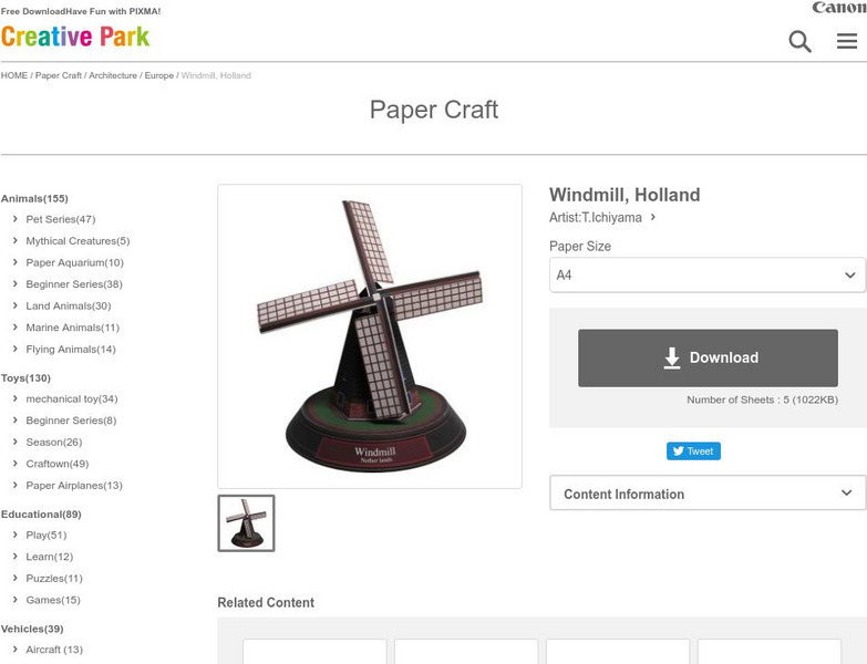 Canon 3 D Paper Craft Buildings: Windmill Activity Canon 3 D Paper Craft Buildings: Windmill Activity