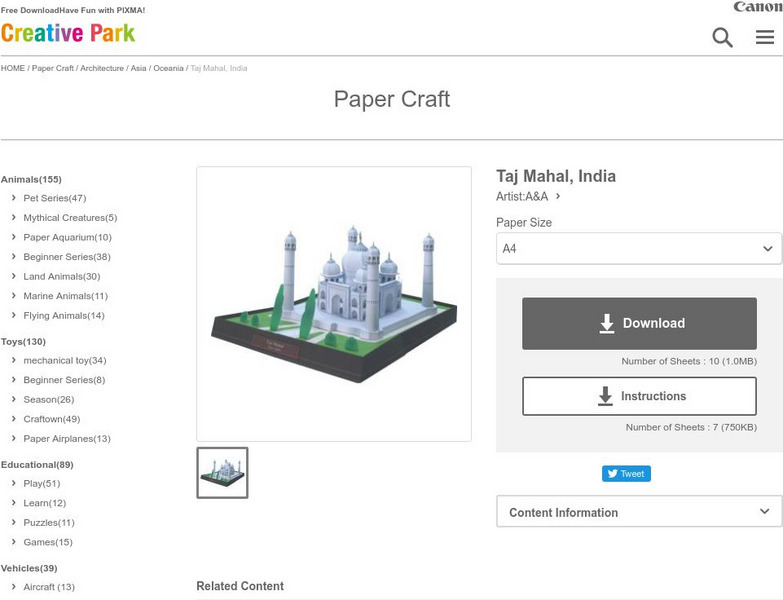 Canon 3 D Paper Craft Buildings: Taj Mahal Website Canon 3 D Paper Craft Buildings: Taj Mahal Website