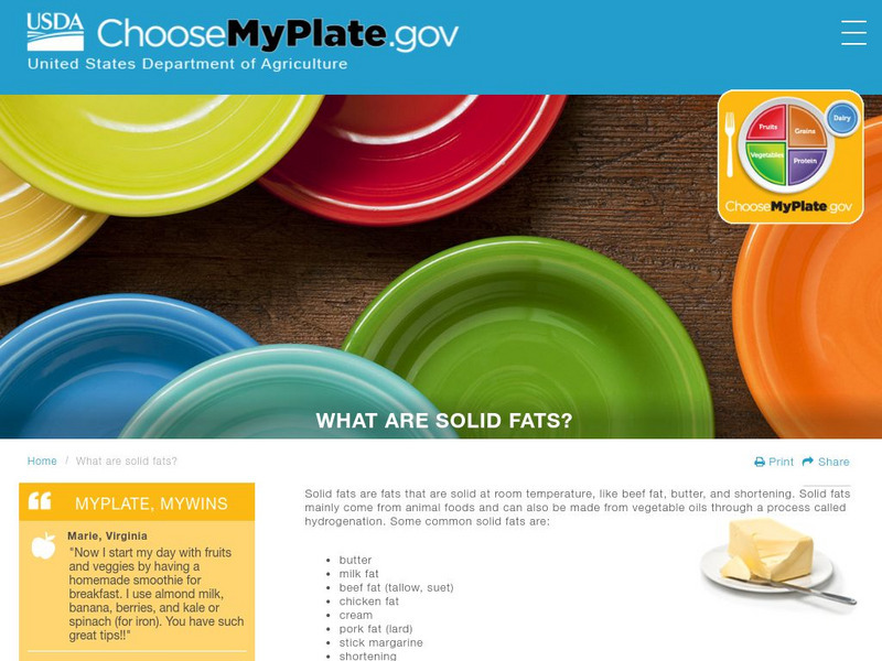Choose My Plate: What Are "Solid Fats"? Website