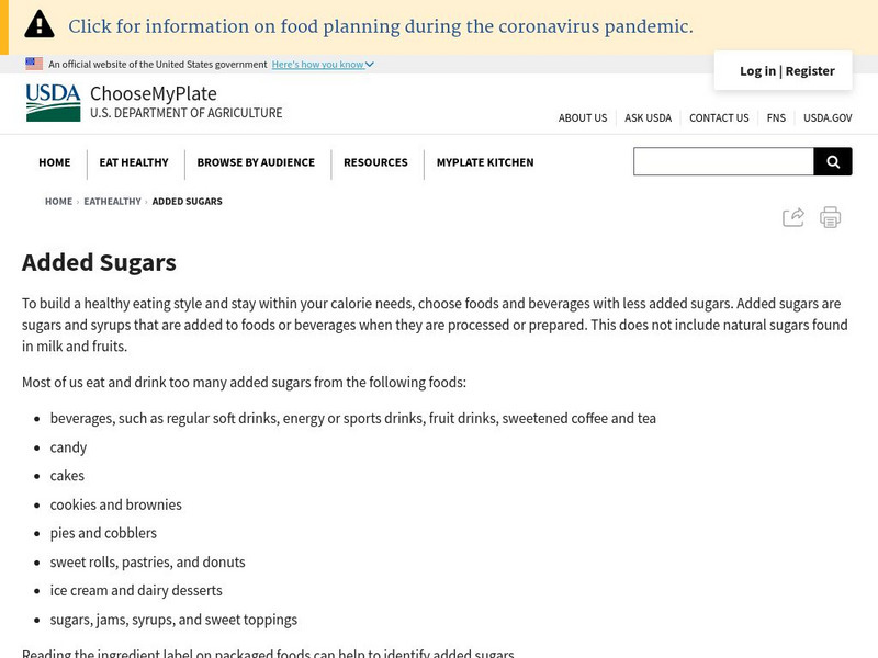 Choose My Plate: What Are "Added Sugars"? Website Choose My Plate: What Are "Added Sugars"? Website