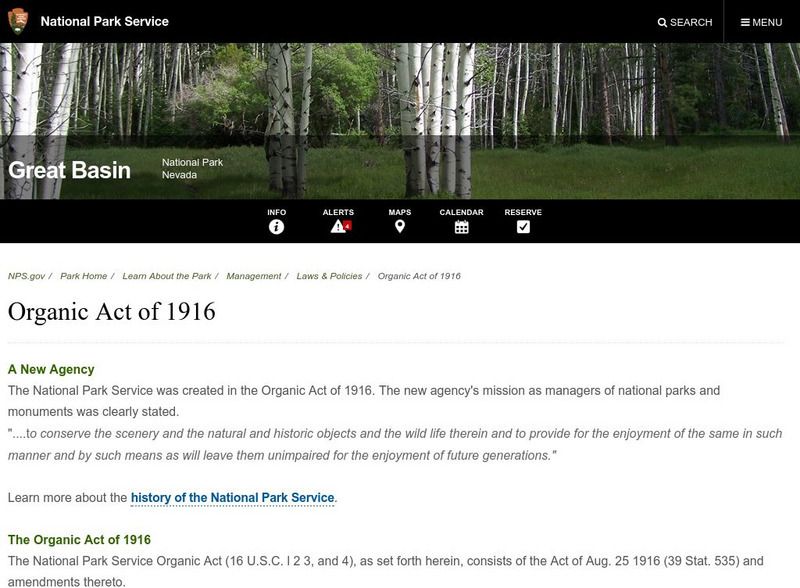 National Park Service: Organic Act of 1916 Primary National Park Service: Organic Act of 1916 Primary