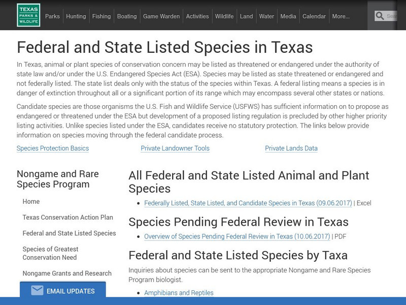 Tpwd: Nongame and Rare Species Program: Federal and State Listed Species Website Tpwd: Nongame and Rare Species Program: Federal and State Listed Species Website