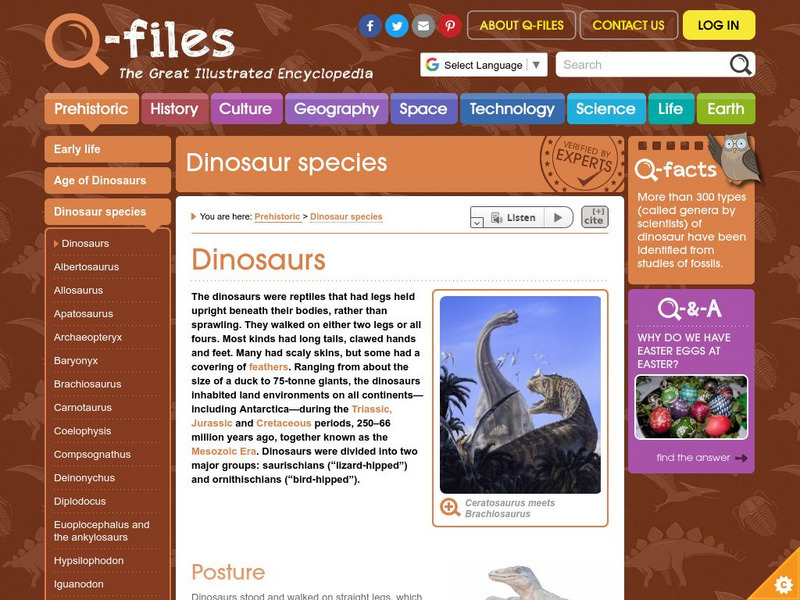 Q Files: Prehistoric: Dinosaur Species Handout Q Files: Prehistoric: Dinosaur Species Handout