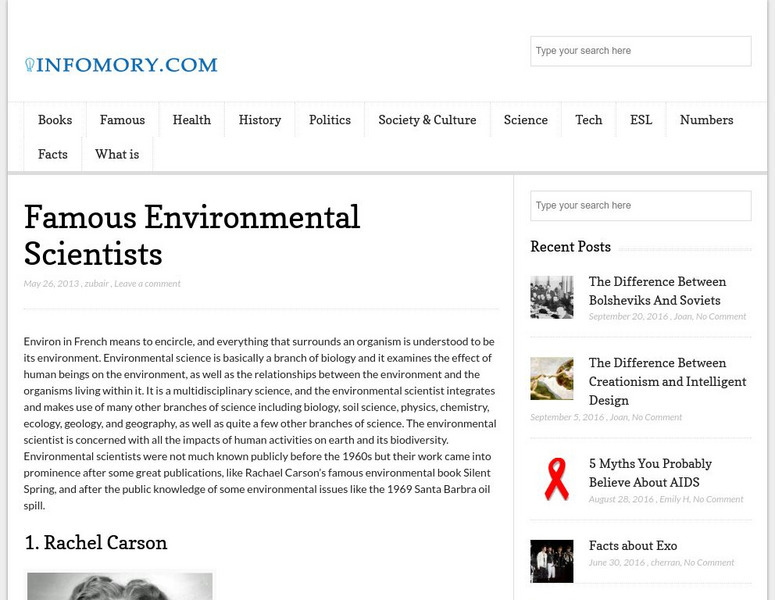 Informory: Famous Environmental Scientists Handout Informory: Famous Environmental Scientists Handout