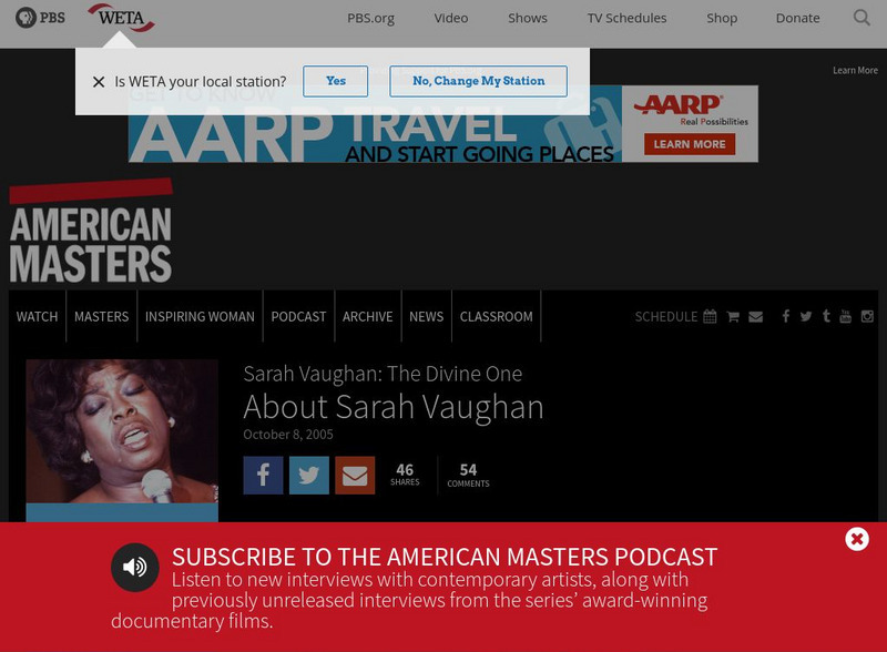 Pbs American Masters: Sarah Vaughan Handout Pbs American Masters: Sarah Vaughan Handout