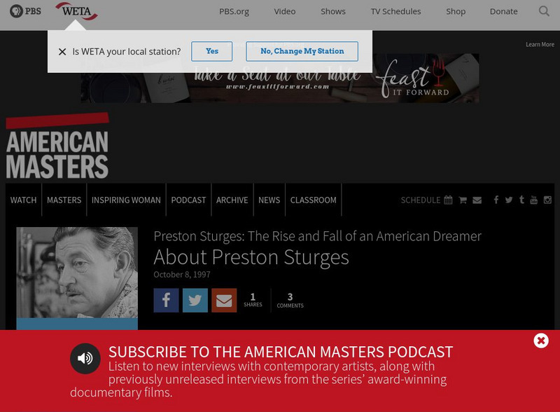 Pbs American Masters: Preston Sturges Handout Pbs American Masters: Preston Sturges Handout