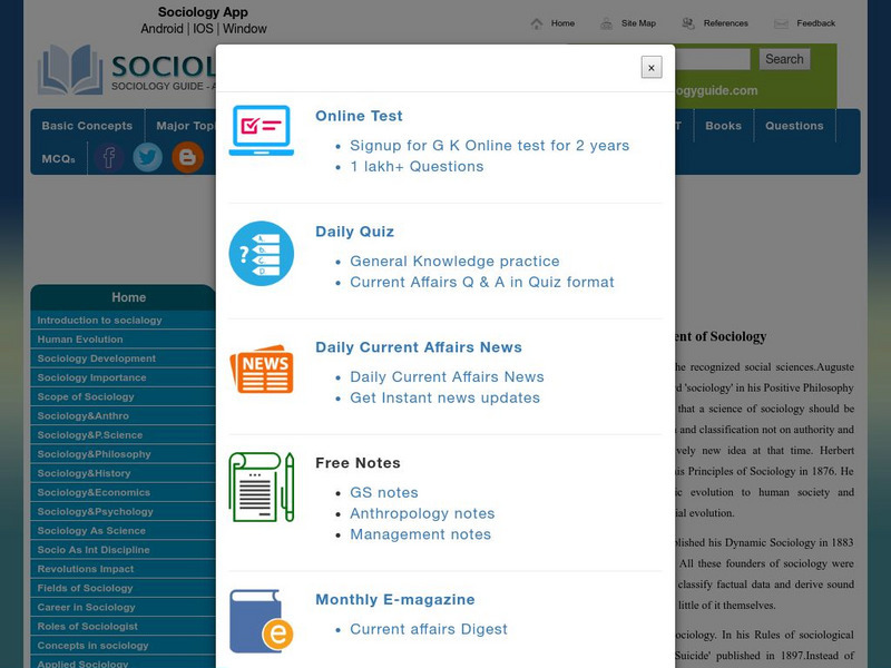 Sociology Guide: Introduction to Sociology: Development of Sociology Handout Sociology Guide: Introduction to Sociology: Development of Sociology Handout