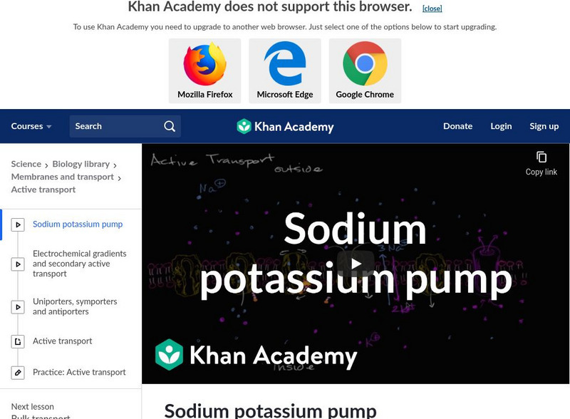 Khan Academy: Membranes and Transport: Active Transport: Sodium Potassium Pump Instructional Video Khan Academy: Membranes and Transport: Active Transport: Sodium Potassium Pump Instructional Video