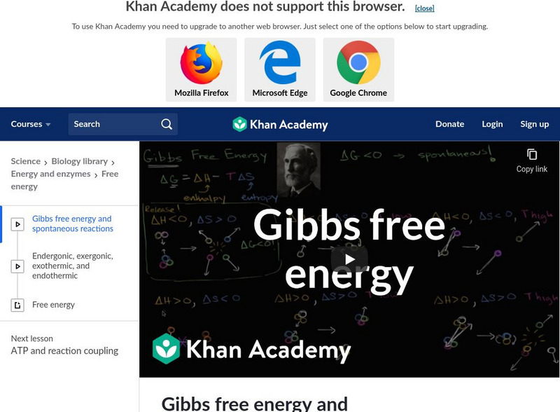 Khan Academy: Energy and Enzymes: Gibbs Free Energy and Spontaneous Reactions Instructional Video