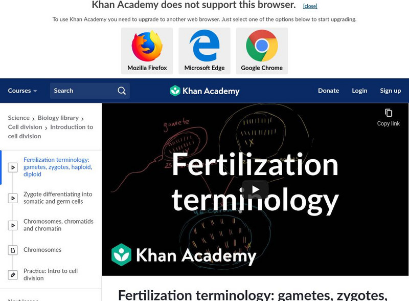 Khan Academy: Fertilization Terminology: Gametes, Zygotes, Haploid and Diploid Instructional Video