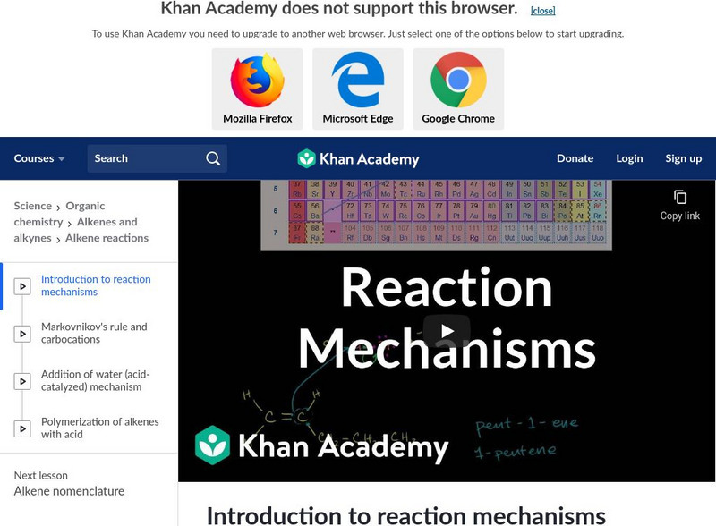 Khan Academy: Introduction to Reaction Mechanisms Instructional Video