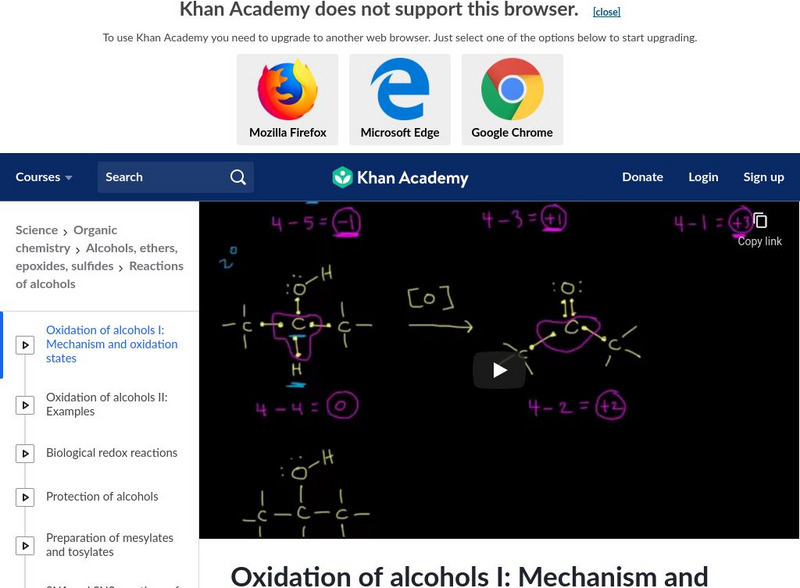 Khan Academy: Oxidation of Alcohols I: Mechanism and Oxidation States Instructional Video Khan Academy: Oxidation of Alcohols I: Mechanism and Oxidation States Instructional Video