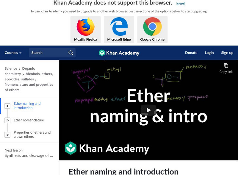 Khan Academy: Ether Naming and Introduction Instructional Video