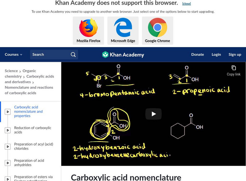Khan Academy: Carboxylic Acid Nomenclature and Properties Instructional Video Khan Academy: Carboxylic Acid Nomenclature and Properties Instructional Video