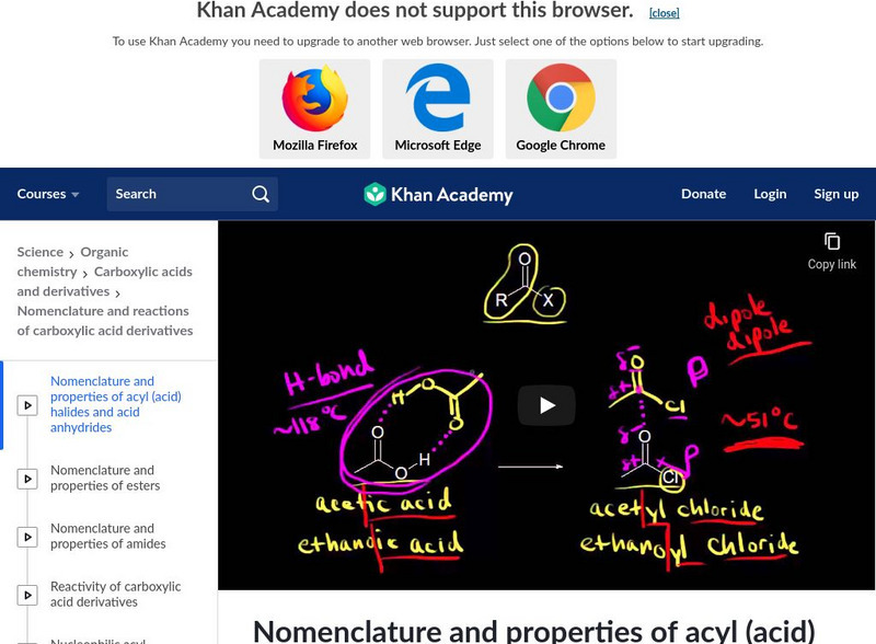 Khan Academy: Nomenclature and Properties of Acyl Halides and Acid Anhydrides Instructional Video Khan Academy: Nomenclature and Properties of Acyl Halides and Acid Anhydrides Instructional Video