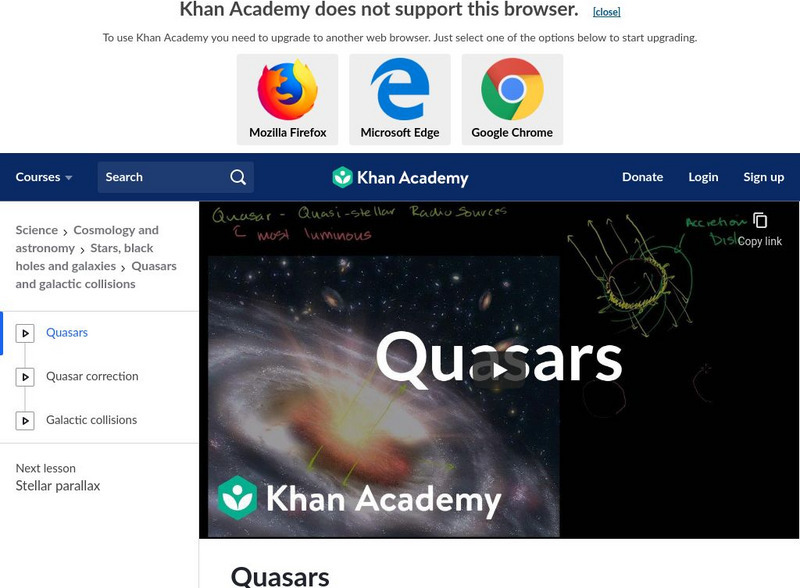 Khan Academy: Quasars and Galactive Collisions: Quasars Instructional Video